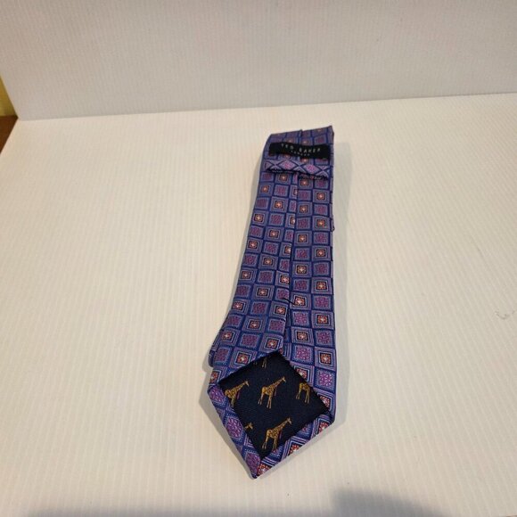 Ted Baker London Men's 100% Silk Purple Tie Geometric Square Diamond 3" x 59" - Picture 2 of 8
